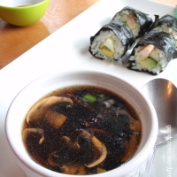 Japanese Ginger soya Clear Soup Plus Side of Sushi for The Daring Cooks September Challenge.