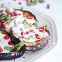 Roasted Eggplant with Pomegranate and Yogurt